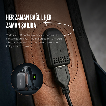 USB Şarj Kablolu Hırsızlığa Karşı Korumalı Omuz Çantası
