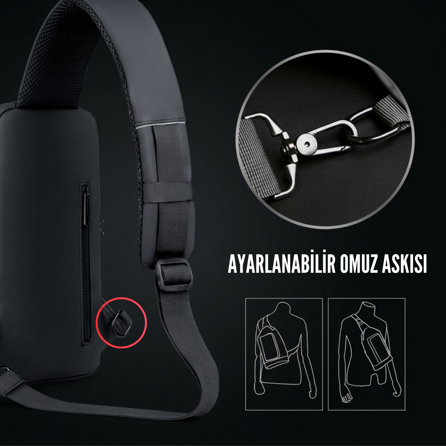 USB Şarj Kablolu Hırsızlığa Karşı Korumalı Omuz Çantası